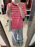 LDBE美式復古粉色撞色條紋短袖t恤女夏季2026新款卡通刺繡圓領(lǐng)上衣潮 粉條紋 M 80-100斤 曬單實(shí)拍圖