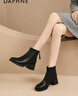 達芙妮2023年秋冬款圓頭厚底顯高顯瘦時(shí)裝靴休閑簡(jiǎn)約短靴女 黑色 37  曬單實(shí)拍圖