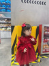 幼歌（YOUGE） 女童甜美絲絨拼接網(wǎng)紗連衣裙小女孩溫暖復古立領蓬蓬裙 紅色 90 cm 曬單實拍圖