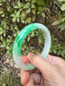 冰糯種陽(yáng)綠正品翡翠手鐲子老坑飄綠正圈冰種果綠禮品女款玉手鐲子 56號 曬單實(shí)拍圖