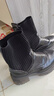 啄木鳥(niǎo)小羊皮拼接高跟粗跟圓頭襪靴女新款春秋短靴厚底針織彈力瘦瘦靴女 黑色【單里】 36 曬單實(shí)拍圖
