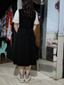 尚都比拉法式連衣裙夏季中長(cháng)款a字裙泡泡袖系帶收腰顯瘦裙子 黑色 XL  曬單實(shí)拍圖