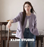 XLIDM小儷自制大碼女裝 彈力菠蘿紋加厚毛針織開(kāi)衫春季胖mm長(cháng)袖外套 紫繡球（現貨） L 曬單實(shí)拍圖