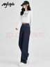 MJ STYLE直筒牛仔褲女夏季2025新款高腰顯瘦休閑簡(jiǎn)約闊腿長(cháng)褲子 深藍色 M 曬單實(shí)拍圖