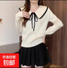 秋冬新款甜美風(fēng)娃娃領(lǐng)蝴蝶結針織衫女裝紅色套頭顯瘦百搭毛衣年貨 805白色 均碼 曬單實(shí)拍圖