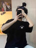一寸相思黑色蝴蝶結短袖純棉t恤女2026夏季新款寬松遮肉大碼短袖上衣體恤 黑色-蝴蝶結字母 L (110-125斤) 曬單實(shí)拍圖