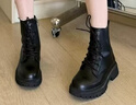 ZHR馬丁靴女秋冬復古英倫風(fēng)靴子女時(shí)尚百搭系帶短靴女 ES08 黑色 37 曬單實(shí)拍圖