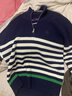Navigare意大利小帆船女士長(cháng)袖針織衫秋冬款舒適半開(kāi)領(lǐng)上衣翻領(lǐng)條紋毛衣女 海軍藍/白 M 碼 曬單實(shí)拍圖