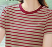 啄木鳥(niǎo)短袖條紋95棉t恤女夏季2026新款圓領(lǐng)中年媽媽顯瘦遮肚子洋氣上衣 紅色 2XL 【建議123-133斤】 曬單實(shí)拍圖