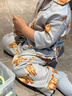 Milkbarn兒童睡衣 1-6歲寶寶春秋家居服套裝男女童印花空調服 灰藍牦牛 80 cm 曬單實(shí)拍圖