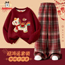 巴布豆（BOBDOG）女童過(guò)年衣服洋氣兒童套裝馬年紅色新年圓領(lǐng)衛衣兩件套拜年服 150 曬單實(shí)拍圖
