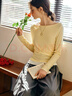 Olrain歐芮兒黃色法式T恤女春季新款假兩件一字領(lǐng)溫柔風(fēng)上衣 黃色 L 曬單實(shí)拍圖