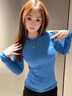 啄木鳥(niǎo)早春新款白色修身長(cháng)袖T恤打底衫女巨好看的防曬面膜微透上衣薄款 寶藍色 M 【80-105斤】 曬單實(shí)拍圖