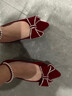 小野七天結婚鞋女平底秀禾服婚紗兩穿2025年新款小眾紅色新娘鞋孕婦不累腳 平底婚鞋 36 曬單實(shí)拍圖