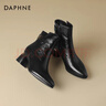 達芙妮肌理感休閑靴2025春秋款短靴女歐美英倫風(fēng)尖頭粗跟百搭靴子女 黑色絨里 36 曬單實(shí)拍圖