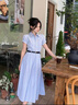 妙奕嘉連衣裙女士裙子女夏季2026年新款夏天新品高檔長(cháng)裙小個(gè)子顯瘦女裙 藍色格紋襯衫連衣裙【配腰帶】 L 【建議100-118斤】 曬單實(shí)拍圖
