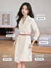 特洛曼物業(yè)春裝新款米白色西裝連衣裙氣質(zhì)通勤職業(yè)裙子高端主持人正裝裙 曬單實(shí)拍圖