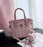 MCM&GN香港真皮小托特包女式2025新款夏季手提菜籃子包感單肩斜挎包 粉色 曬單實(shí)拍圖