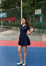天使季節速干網(wǎng)球連衣裙女2026新款網(wǎng)球服羽毛球服瑜伽健身服羽毛球運動(dòng)裙 復古藍 （帶打底褲） L 曬單實(shí)拍圖