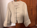 三彩【月煙如夢(mèng)】冬款新中式雙面呢大衣短款圓領(lǐng)盤(pán)扣毛呢 米白色 S 155/80A 曬單實(shí)拍圖
