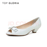 TOP GLORIA湯普葛羅舒適魚(yú)嘴粗跟單鞋優(yōu)雅大方蝴蝶結簡(jiǎn)約知性女鞋 白色（牛皮革） 38.5 曬單實(shí)拍圖