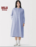 MUJI女式 木棉混 雙層紗織 長(cháng)袖連衣裙 女裝裙子 26年春季 BC2PPC6S 薩克森藍條紋 S (155/80A) 曬單實(shí)拍圖