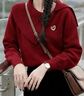 尚靜騏驥紅針織衫女25年冬新女裝慵懶風(fēng)愛(ài)心裝飾節日氛圍保暖毛衣女 曬單實(shí)拍圖