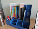 得力（deli）4聯(lián)帶筆筒多功能桌面檔案收納盒文件框欄籃盤(pán)書(shū)立架 辦公用品多層文件置物架資料架鏤空藍色 曬單實(shí)拍圖