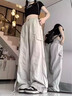 衣然呈品復古卡其色日系百搭慵懶原宿休閑褲女春秋寬松彎刀工裝闊腿褲子女 卡其色 M 【建議95-110斤】 曬單實(shí)拍圖