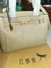 紅蜻蜓真皮媽媽款手提包牛皮高級通勤斜挎單肩包中年女包9321C172卡其色 曬單實(shí)拍圖