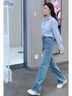 鹿依檸休閑褲女裝套裝2026春季新款韓版時(shí)尚百搭通勤風(fēng)襯衫牛仔闊腿褲子 藍色襯衫+牛仔褲子 M 曬單實(shí)拍圖