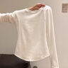啄木鳥(niǎo)長(cháng)袖t恤女圓領(lǐng)秋季新款百搭收腰內搭修身正肩打底衫上衣 白色 2XL 曬單實(shí)拍圖