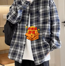真維斯（Jeanswest）格子襯衫男長(cháng)袖春秋男生復古少年感痞帥2026春季休閑襯衣男裝外套 藏青 純色 XL 曬單實(shí)拍圖