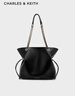 CHARLES&KEITH大容量柔軟抽繩鏈條福袋包托特包包女包女士生日禮物CK2-20782654 Black黑色 L 曬單實(shí)拍圖