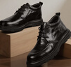 康奈（kangnai）男皮鞋褶理系列加絨保暖棉鞋頭層牛皮商務(wù)休閑短靴子 黑色 42 曬單實(shí)拍圖