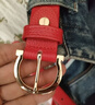 皮爾卡丹女士皮帶【頭層牛皮本命年】針扣腰帶禮盒送禮紅色 曬單實(shí)拍圖