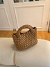 香奈小香兒手工編織水桶包包女小包迷你百搭感真皮手提單肩斜挎子母包 焦糖色+編織內膽+鏈條 曬單實(shí)拍圖