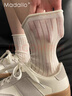莫代爾棉襪子女中筒春夏季網(wǎng)眼薄款透氣卷邊豎條純色長(cháng)襪女 曬單實(shí)拍圖