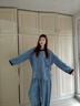 熱妒純棉紗布藍色帶胸墊睡衣女春秋季帶胸墊可外穿家居服套裝高級 53581（帶胸墊） M 160（M）體重90-110斤 曬單實(shí)拍圖