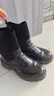 啄木鳥(niǎo)小羊皮拼接高跟粗跟圓頭襪靴女新款春秋短靴厚底針織彈力瘦瘦靴女 黑色【單里】 36 曬單實(shí)拍圖