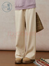 紫涵（ZIHAN）紫涵寬松直筒褲女2025冬季新款保暖親膚松緊高腰休閑褲 米色 M 曬單實(shí)拍圖