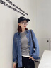太平鳥(niǎo)廓形寬版牛仔長(cháng)袖襯衫25冬季新款女士復古通勤韓版襯衣 牛仔中藍 M 160 曬單實(shí)拍圖