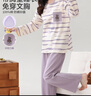 貓人睡衣女士【純棉防螨抑菌】清新條紋帶胸墊可外穿家居服香芋紫XL 曬單實(shí)拍圖
