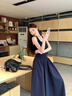 穿搭語(yǔ)錄（Chaundayulu）法式高級感吊帶長(cháng)裙女2026夏季新款修身顯瘦大擺無(wú)袖休閑連衣裙女 藏藍色版 M 建議96-108斤 曬單實(shí)拍圖