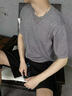 星禾萊時(shí)尚流行小領(lǐng)口正肩短袖t恤男韓系2026春季新款半領(lǐng)內搭體 恤半袖 淺灰色 M 曬單實(shí)拍圖