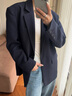 周淼ZHOUMIAO 2025春秋新款高級設計感女士黑色休閑小西裝外套女 藏青色現貨 M 推薦120斤以?xún)?拍照樣 曬單實(shí)拍圖