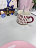 肆月陶瓷馬克杯家用早餐杯高顏值喝水杯子咖啡杯紅色條紋450ml 曬單實(shí)拍圖