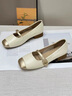 達芙妮（DAPHNE）瑪麗珍女鞋2024春季新款配裙子拼色平跟豆豆鞋一腳蹬淺口單鞋女 米白色 35 標準尺碼 曬單實(shí)拍圖
