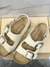 百麗（Belle）生巧吐司勃肯涼鞋女2026夏新款厚底增高透氣休閑運動(dòng)涼鞋B3046BL6 米色 34 曬單實(shí)拍圖