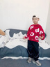 童裝男童套裝春秋裝2026新款中大兒童衣服假兩件春季男孩帥氣潮 紅色 150 （建議身高145-150左右） 曬單實(shí)拍圖